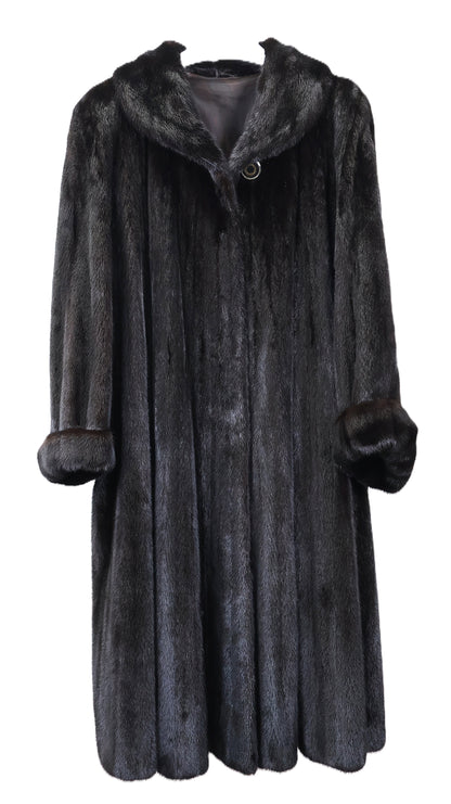 PRE-OWNED NATURAL RANCH SAGA MINK SWING COAT W/ WING COLLAR & TURN BACK CUFFS