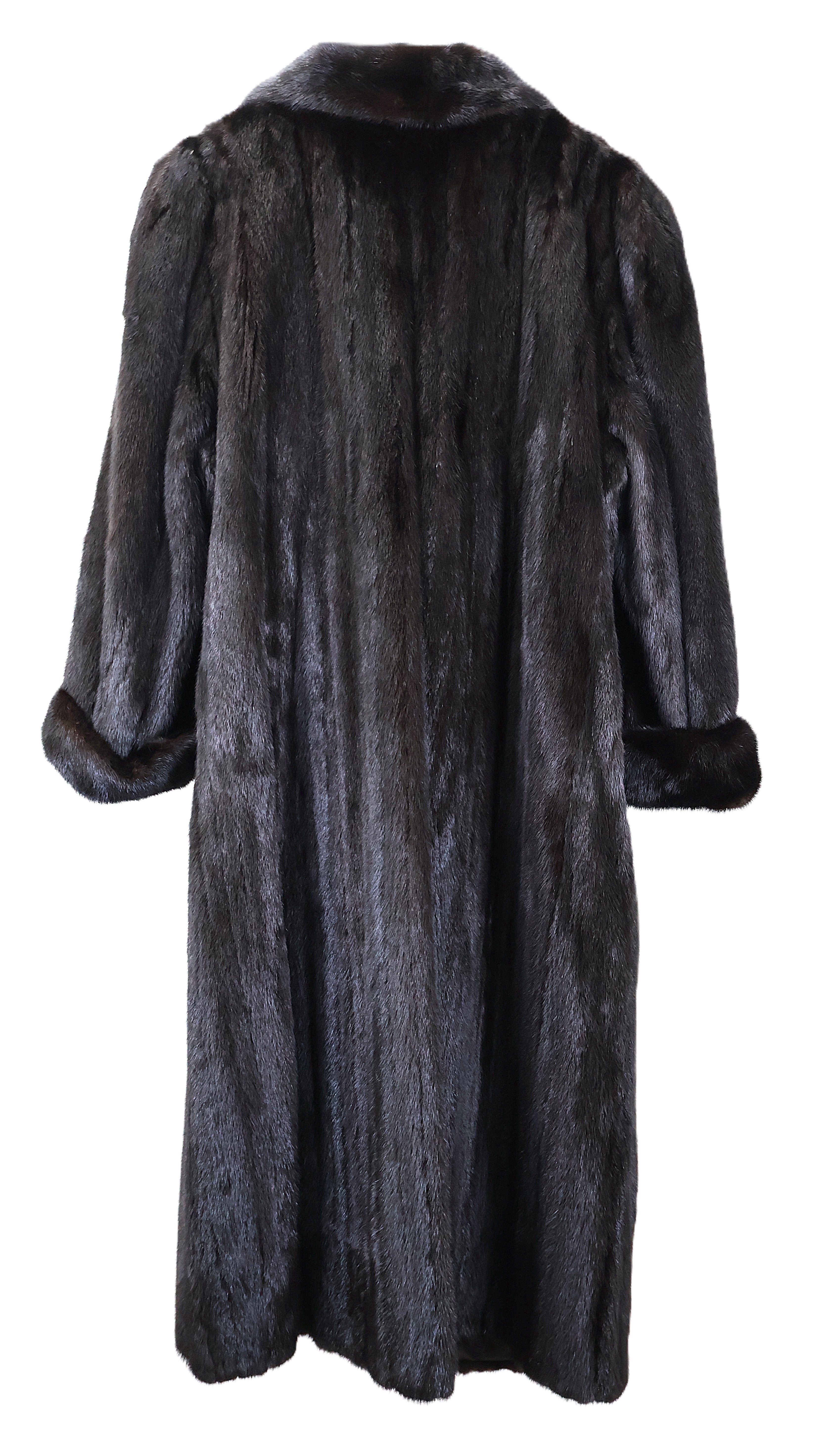 PRE-OWNED NATURAL RANCH MINK COAT W/ WING COLLAR & TURN BACK CUFFS