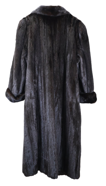 PRE-OWNED NATURAL RANCH MINK COAT W/ WING COLLAR & TURN BACK CUFFS