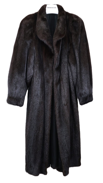 PRE-OWNED RANCH MINK COAT W/ WING COLLAR & BANDED CUFF
