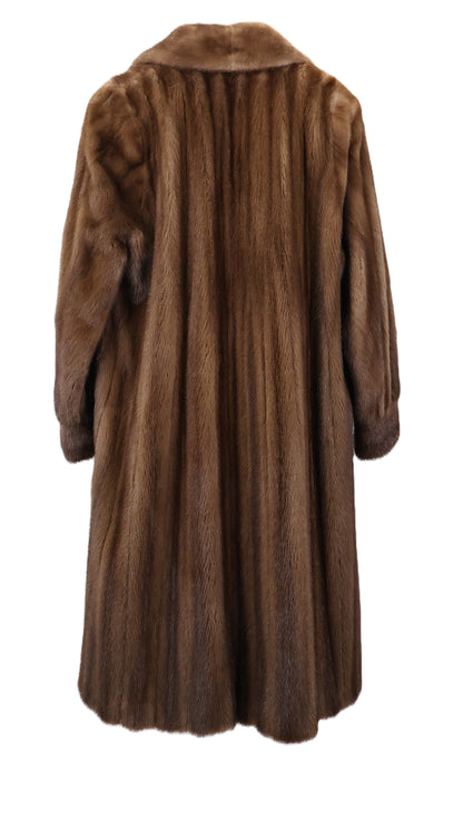 PRE-OWNED NATURAL DEMI BUFF MINK COAT W/ WING COLLAR & BANDED CUFFS
