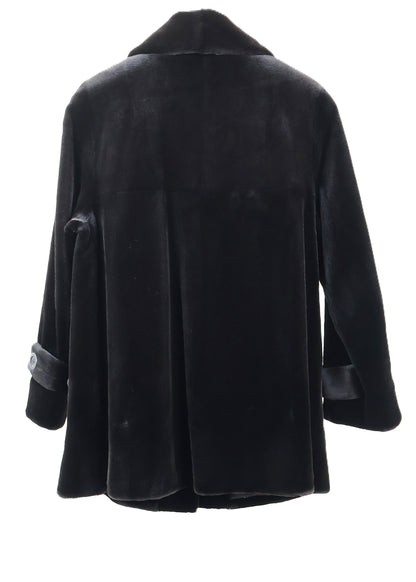 PRE-OWNED BISANG BLACK DYED SHEARED MINK JACKET W/ WING COLLAR & STRAIGHT SLEEVES W/ EPAULETS