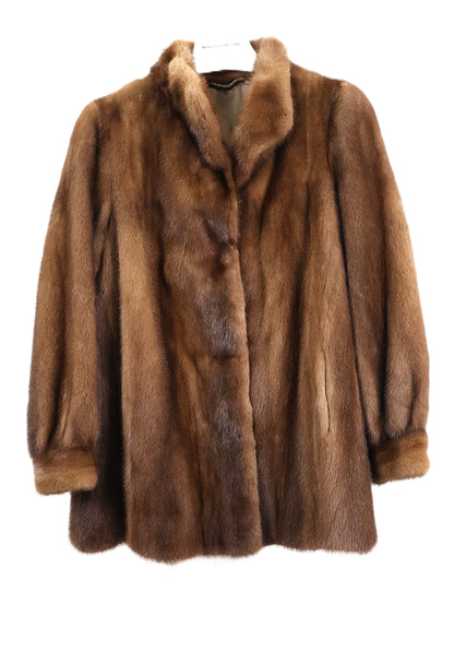 PRE-OWNED NATURAL DEMI BUFF MINK JACKET W/ WING COLLAR & BANDED CUFFS