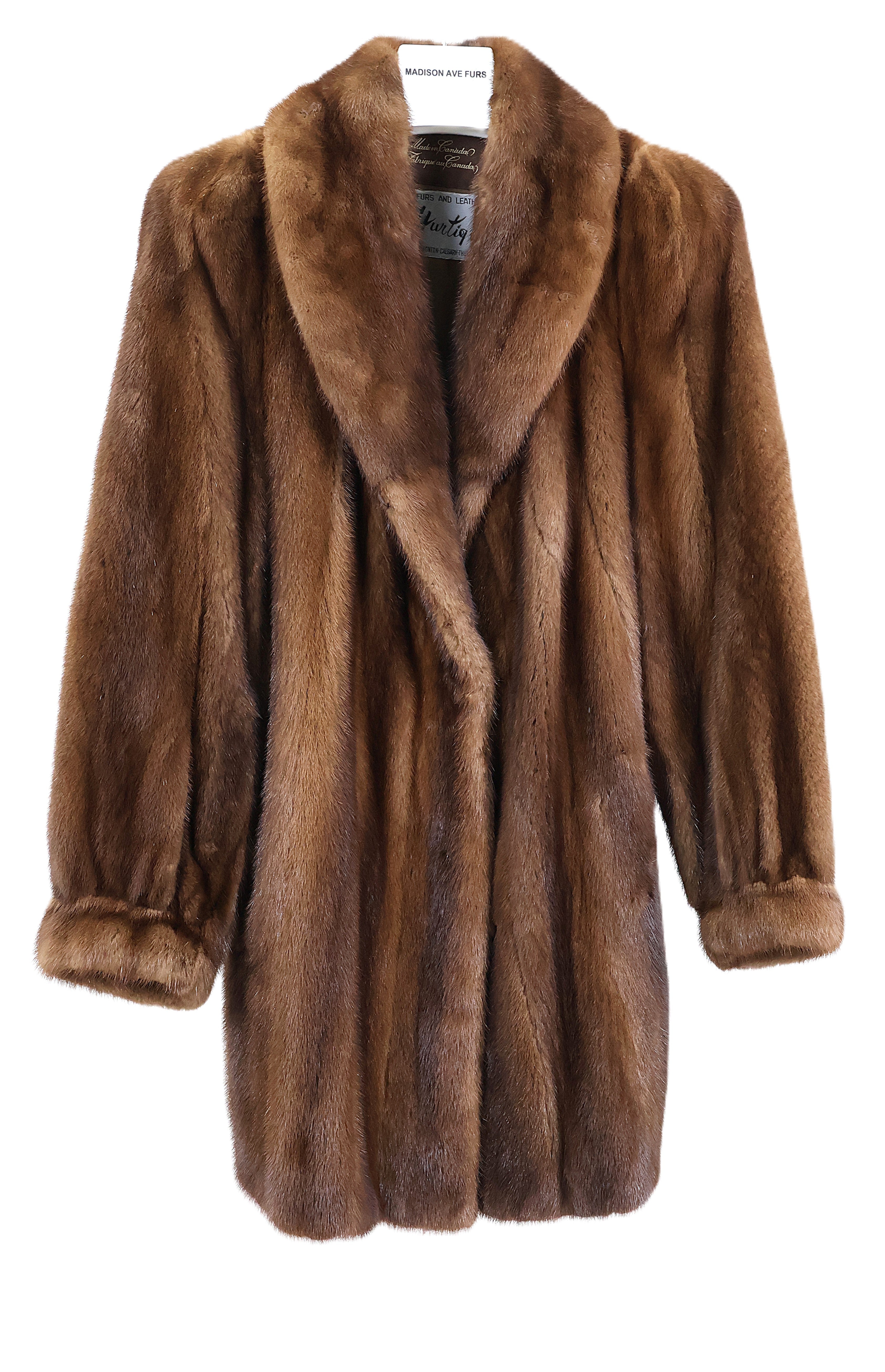 PRE-OWNED NATURAL DEMI BUFF MINK JACKET W/ SHAWL COLLAR & BANDED CUFFS