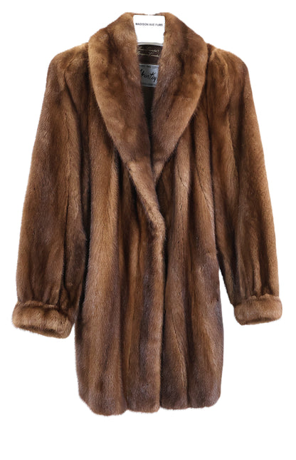 PRE-OWNED NATURAL DEMI BUFF MINK JACKET W/ SHAWL COLLAR & BANDED CUFFS