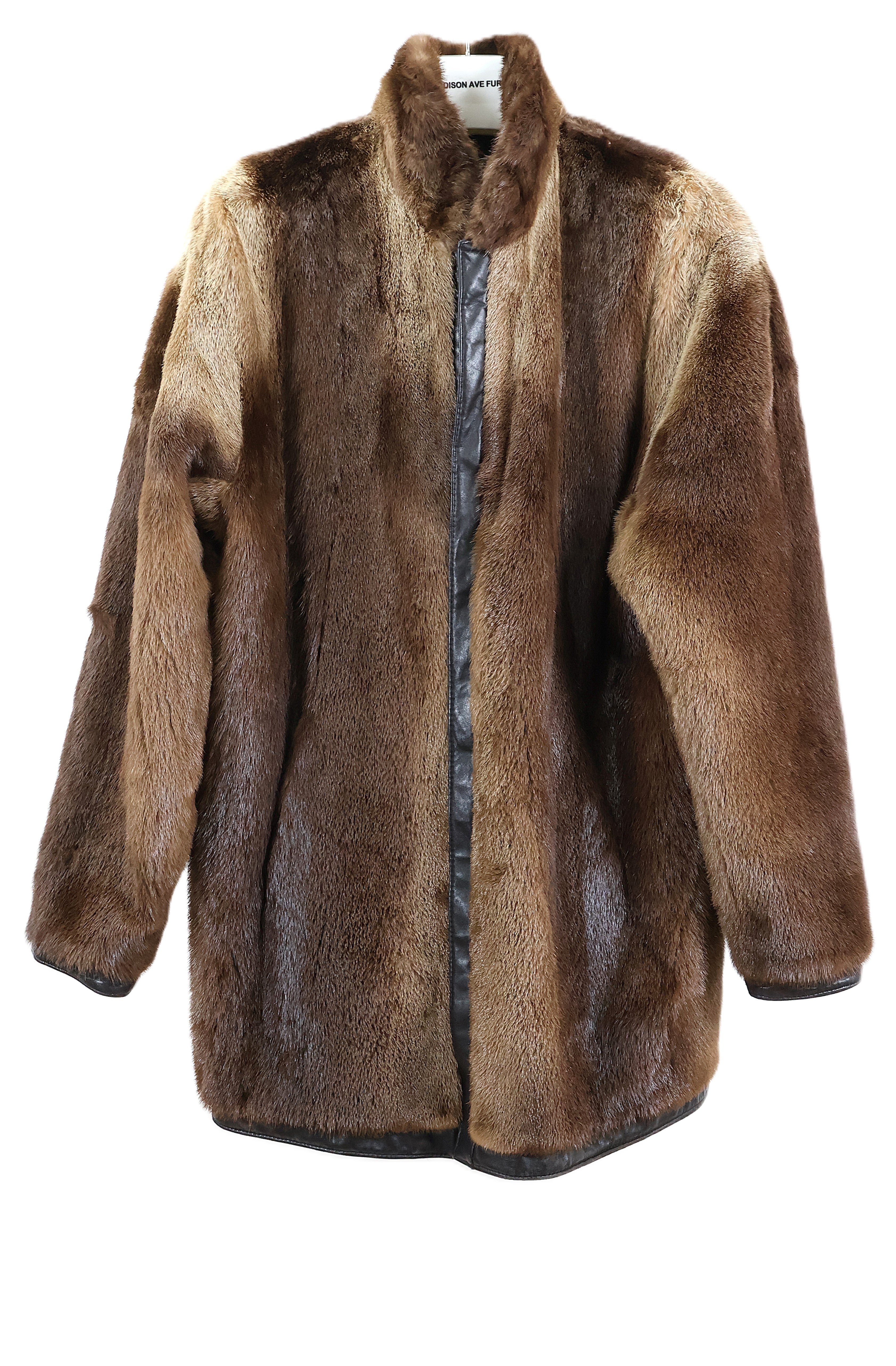 PRE-OWNED MEN'S OTTER JACKET REVERSIBLE TO LEATHER W/ STAND COLLAR