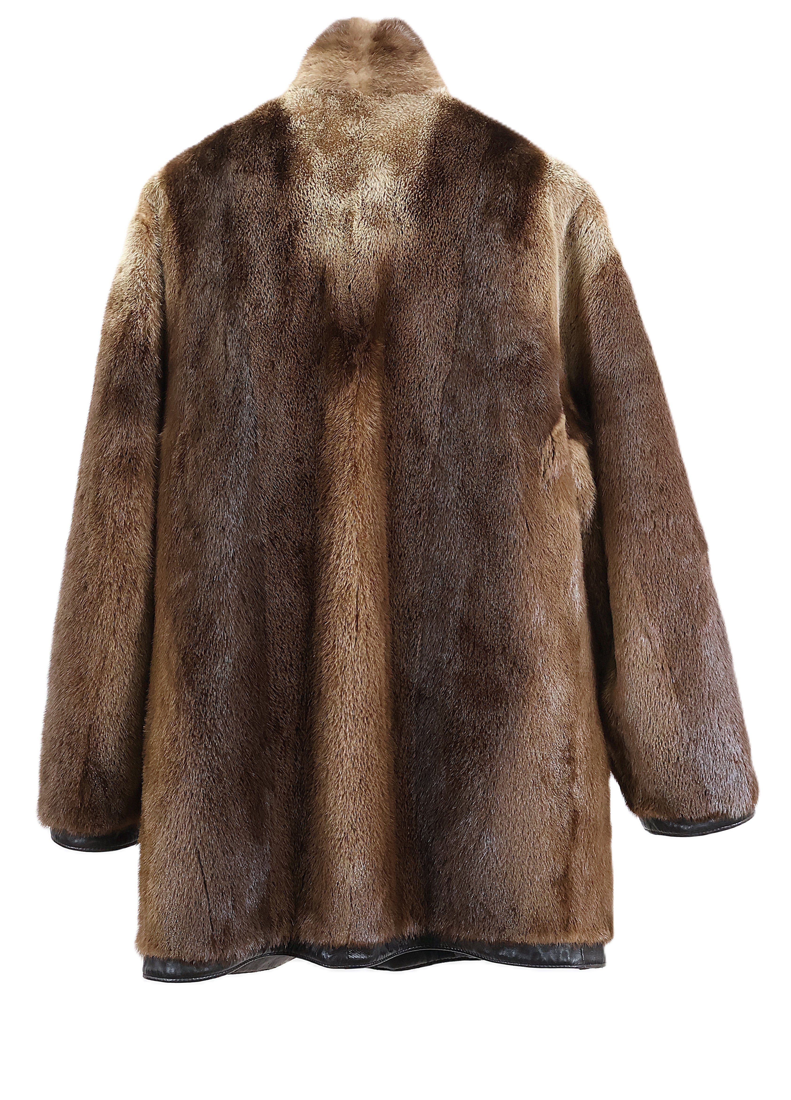 PRE-OWNED MEN'S OTTER JACKET REVERSIBLE TO LEATHER W/ STAND COLLAR