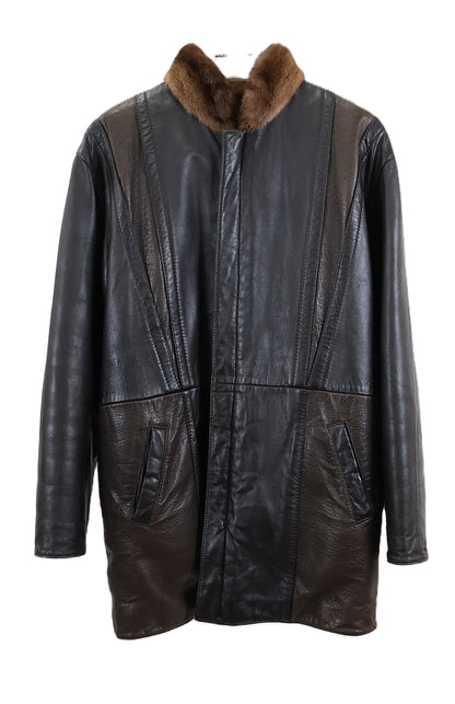 PRE-OWNED MEN'S OTTER JACKET REVERSIBLE TO LEATHER W/ STAND COLLAR