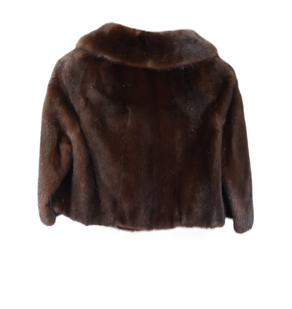 PRE-OWNED MAHOGANY MINK CROPPED JACKET W/ NOTCH COLLAR & STRAIGHT 3/4 SLEEVES