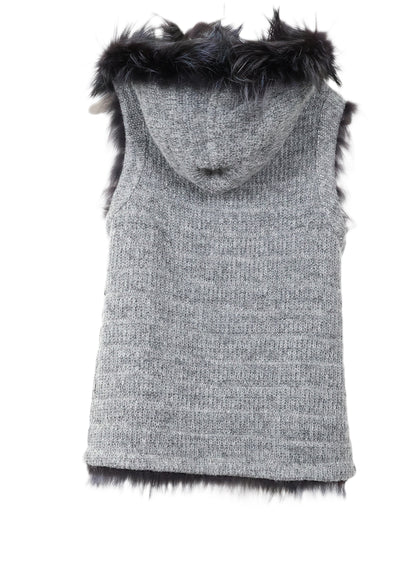 NEW KNITTED & FEATHERED INDIGO DYED SILVER FOX REVERSIBLE TO WOOL HOODED VEST