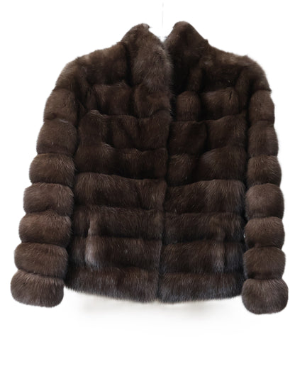 NEW BARGUZIN RUSSIAN SABLE HORIZONTAL JACKET W/ STAND COLLAR & STRAIGHT SLEEVES