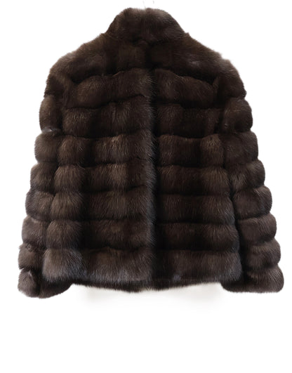 NEW BARGUZIN RUSSIAN SABLE HORIZONTAL JACKET W/ STAND COLLAR & STRAIGHT SLEEVES