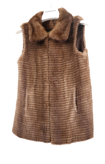 PRE-OWNED MNICHAEL KORS DEMI BUFF HORIZONTAL FEATHERED MINK VEST W/ WING COLLAR