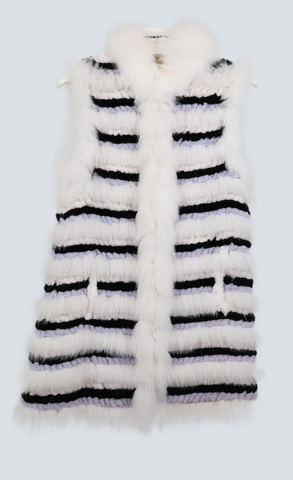 PRE-OWNED WHITE/GREY/BLACK REX W/ WHITE FOX TUXEDO FRONT & ARMHOLES