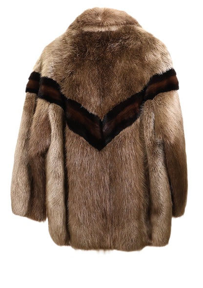 PRE-OWNED BLONDE BEAVER BOMBER JACKET W/ MINK INSERTS & WING COLLAR