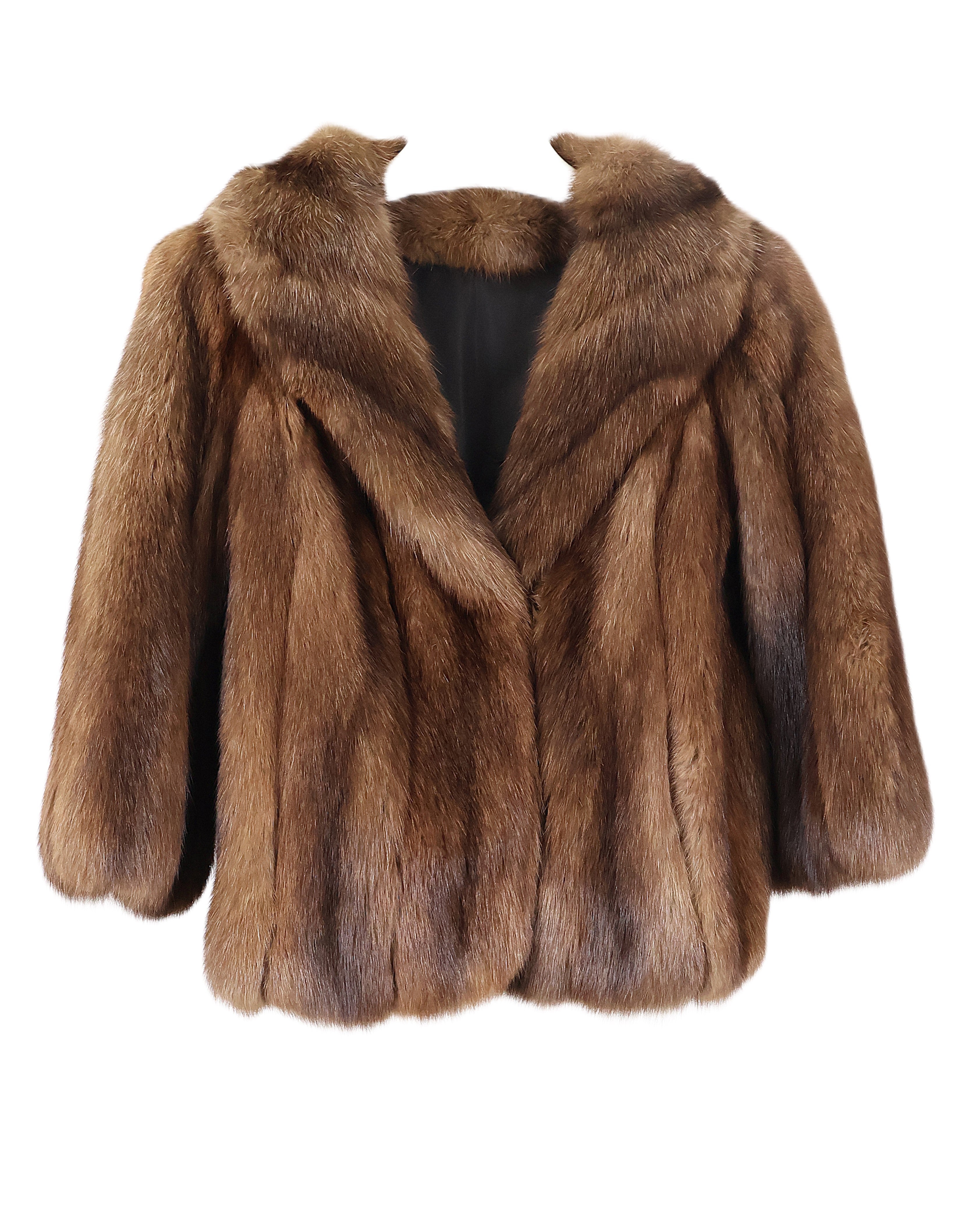 PRE-OWNED NATURAL RUSSIAN SABLE SHORT JACKET W/ SHAWL COLLAR & 3/4 STRAIGHT SLEEVES