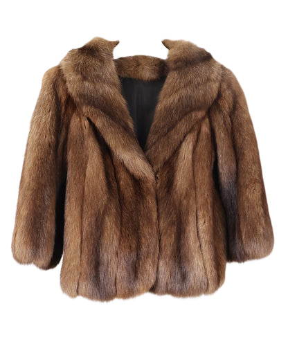 PRE-OWNED NATURAL RUSSIAN SABLE SHORT JACKET W/ SHAWL COLLAR & 3/4 STRAIGHT SLEEVES