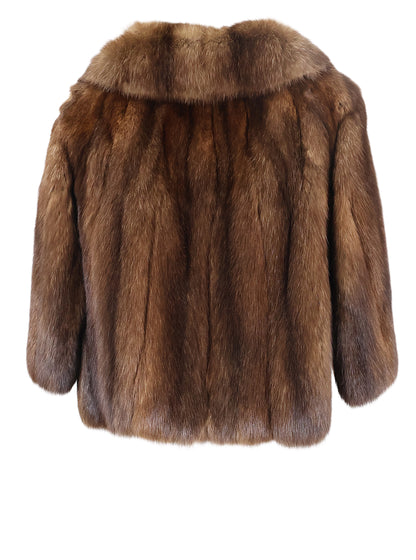 PRE-OWNED NATURAL RUSSIAN SABLE SHORT JACKET W/ SHAWL COLLAR & 3/4 STRAIGHT SLEEVES