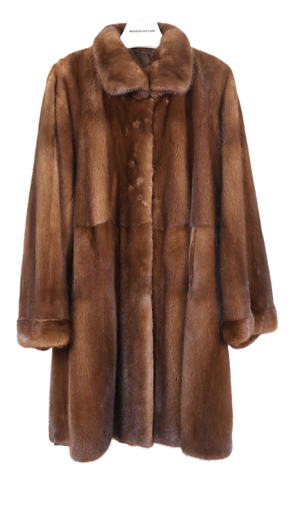 PRE-OWNED DEMI BUFF TIERED 7/8 COAT W/ WING COLLAR & WIDE SLEEVES