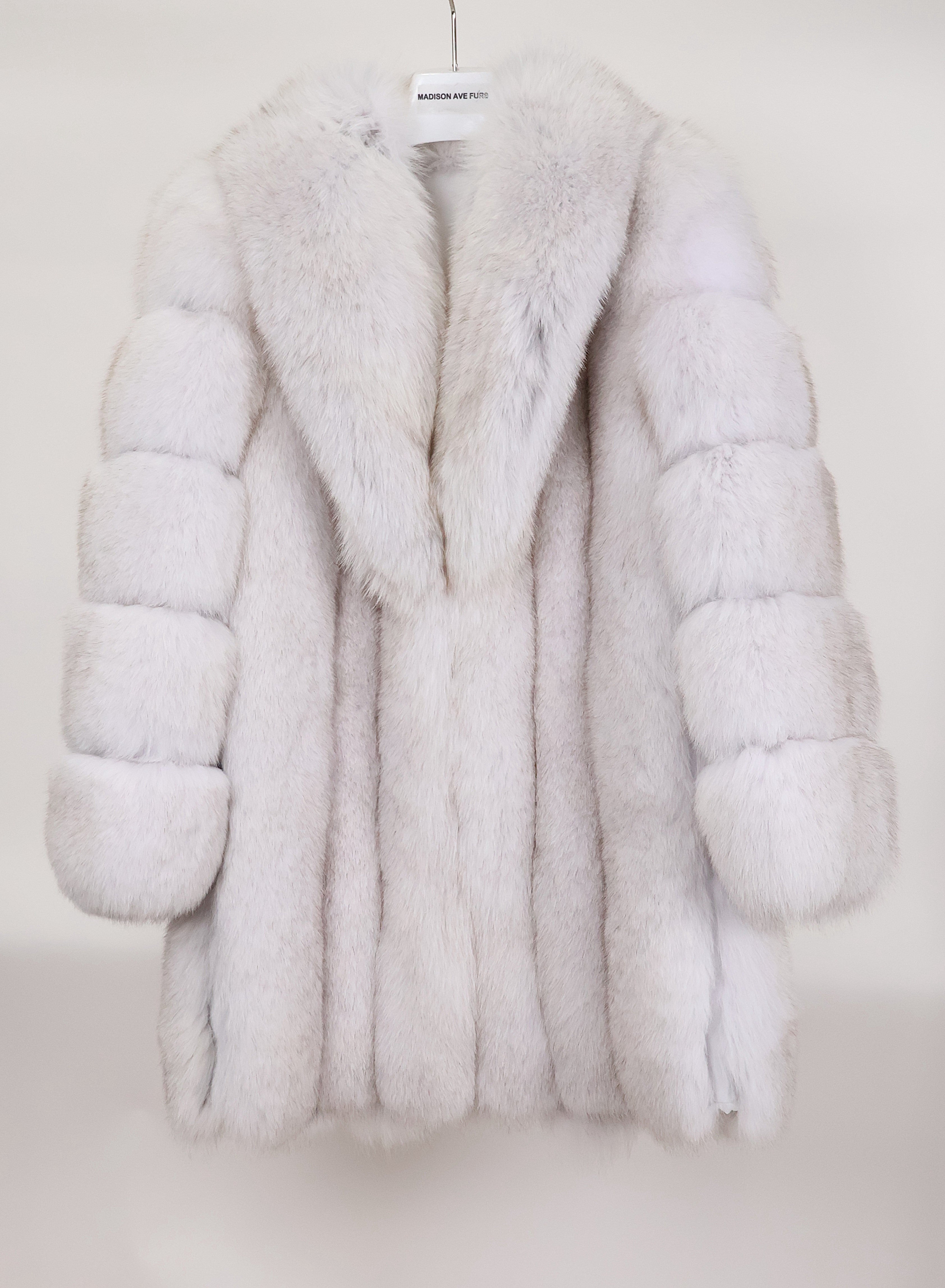 NEW NATURAL BLUE FOX 3/4 JACKET W/ SHAWL COLLAR & HORIZONTAL SLEEVES