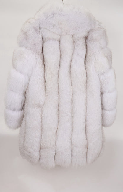 NEW NATURAL BLUE FOX 3/4 JACKET W/ SHAWL COLLAR & HORIZONTAL SLEEVES