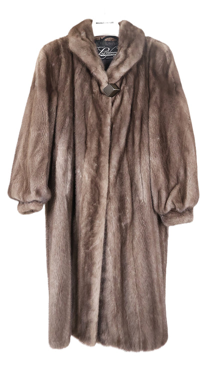 PRE-OWNED NATURAL BLUE IRIS MINK COAT W/ WING COLLAR AND BRACELET CUFFS
