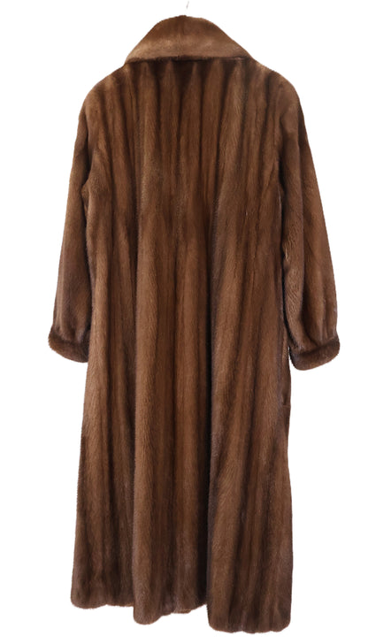 PRE-OWNED NATURAL DEMI BUFF MINK COAT W/ NOTCH COLLAR, BANDED CUFFS & PATCH POCKETS