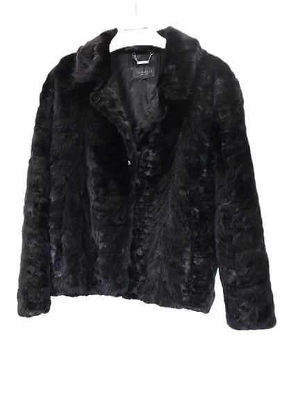 PRE-OWNED BLACK DYED MINK SECTION JACKET W/ NOTCH COLLAR & STRAIGHT SLEEVES