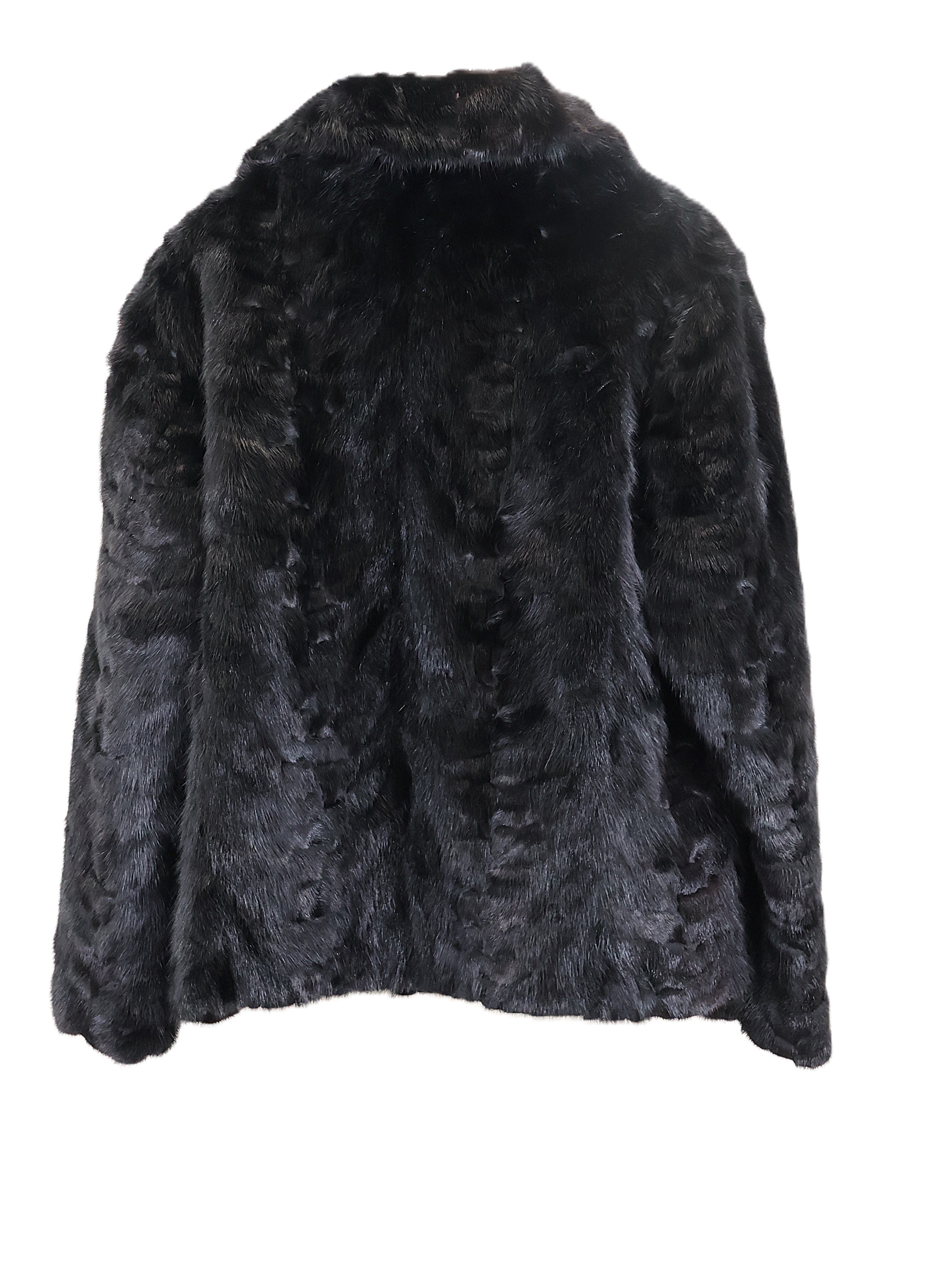 PRE-OWNED BLACK DYED MINK SECTION JACKET W/ NOTCH COLLAR & STRAIGHT SLEEVES