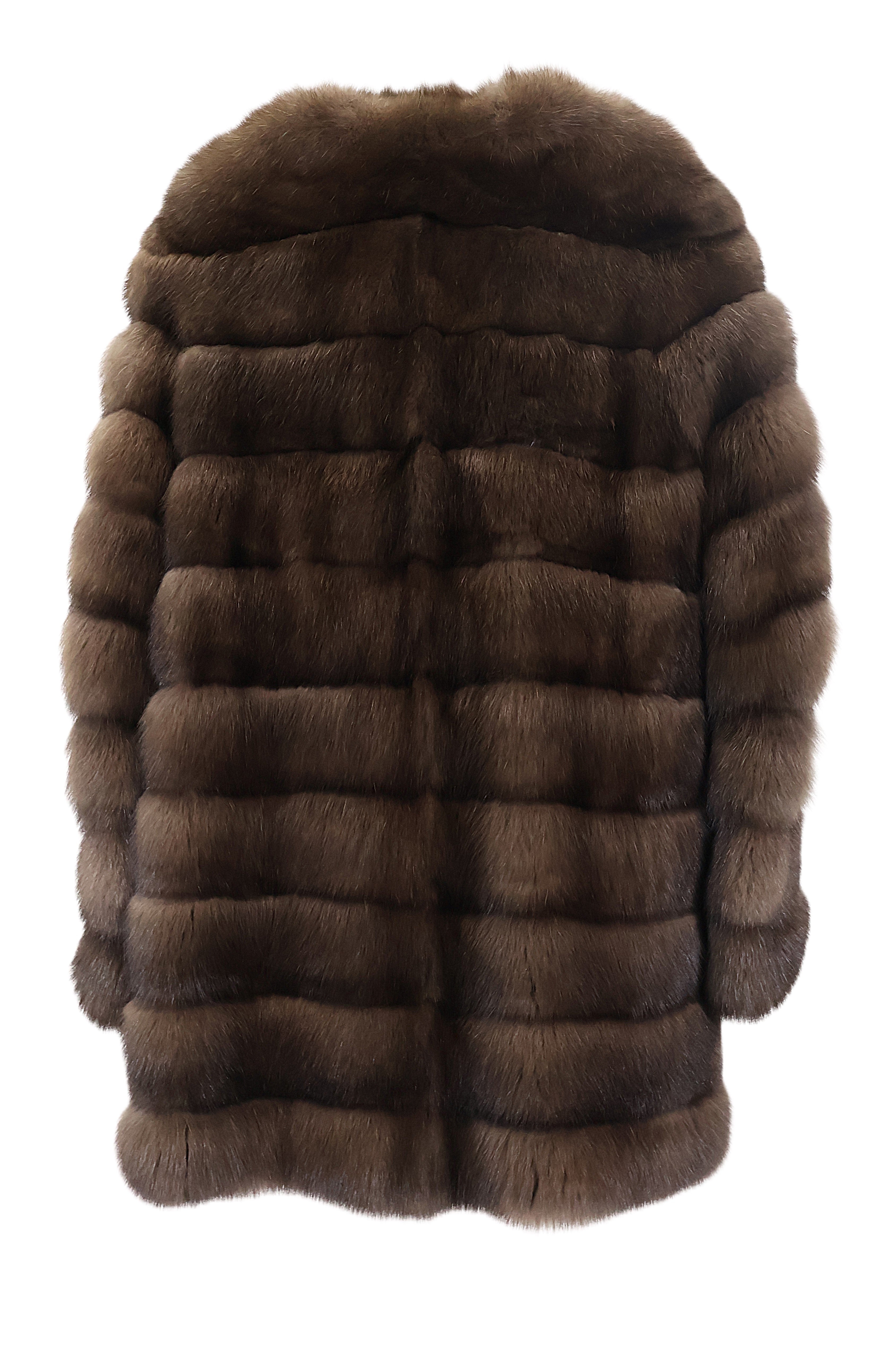 NEW NATURAL BARGUZIN SABLE COLLARLESS HORIZONTAL 3/4 JACKET W/ STRAIGHT SLEEVES & DRAWSTRING AT WAIST