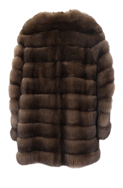 NEW NATURAL BARGUZIN SABLE COLLARLESS HORIZONTAL 3/4 JACKET W/ STRAIGHT SLEEVES & DRAWSTRING AT WAIST