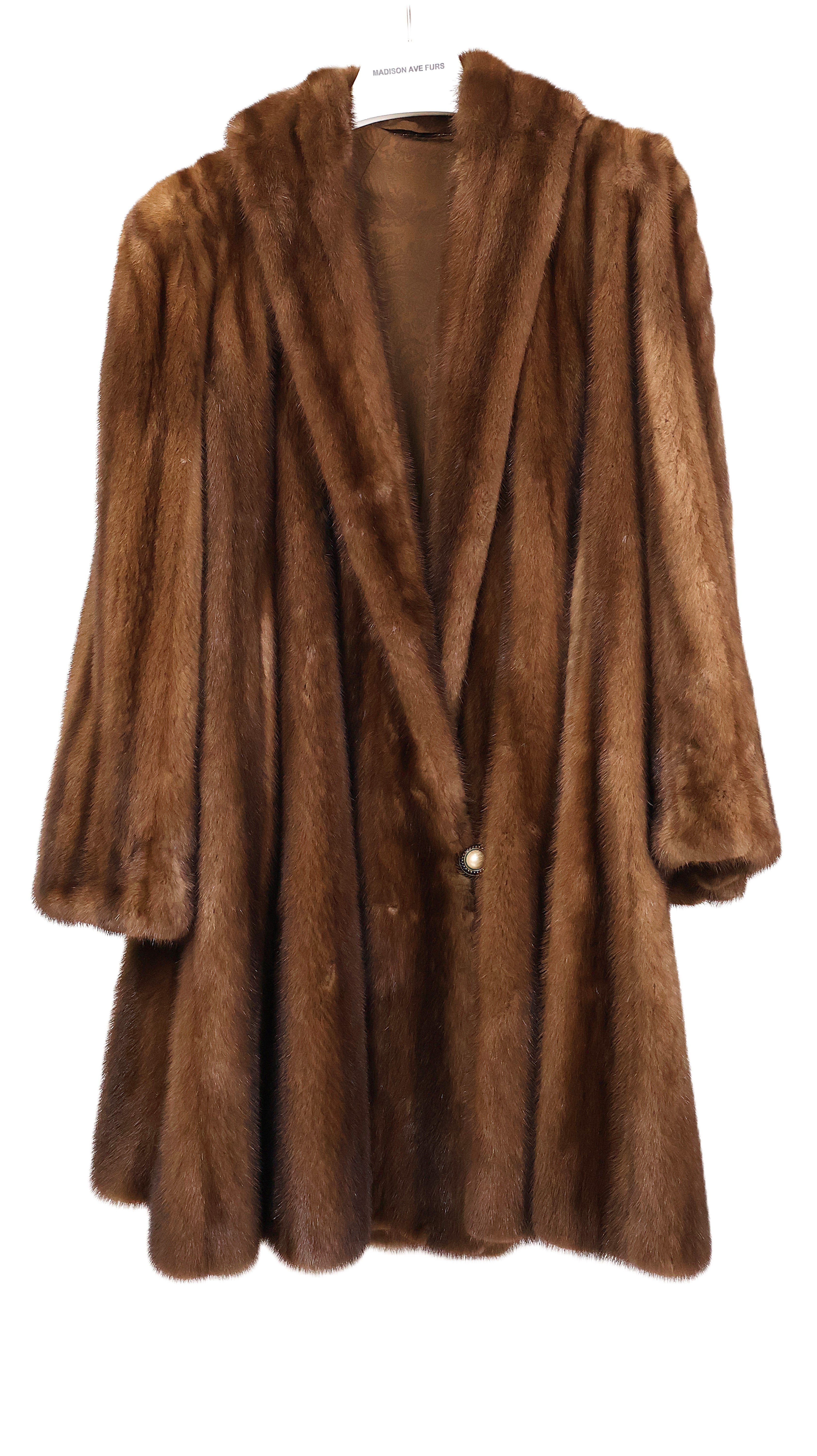 PRE-OWNED DEMI BUFF MINK 7/8 SWING COAT W/ SHAWL COLLAR & BELL SLEEVES