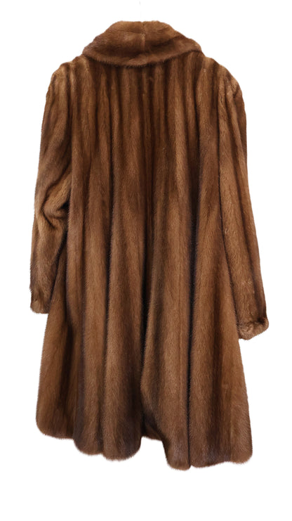 PRE-OWNED DEMI BUFF MINK 7/8 SWING COAT W/ SHAWL COLLAR & BELL SLEEVES