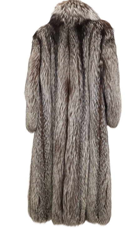 PRE-OWNED NATURAL SILVER FOX COAT W/ SHAWL COLLAR & STRAIGHT SLEEVES