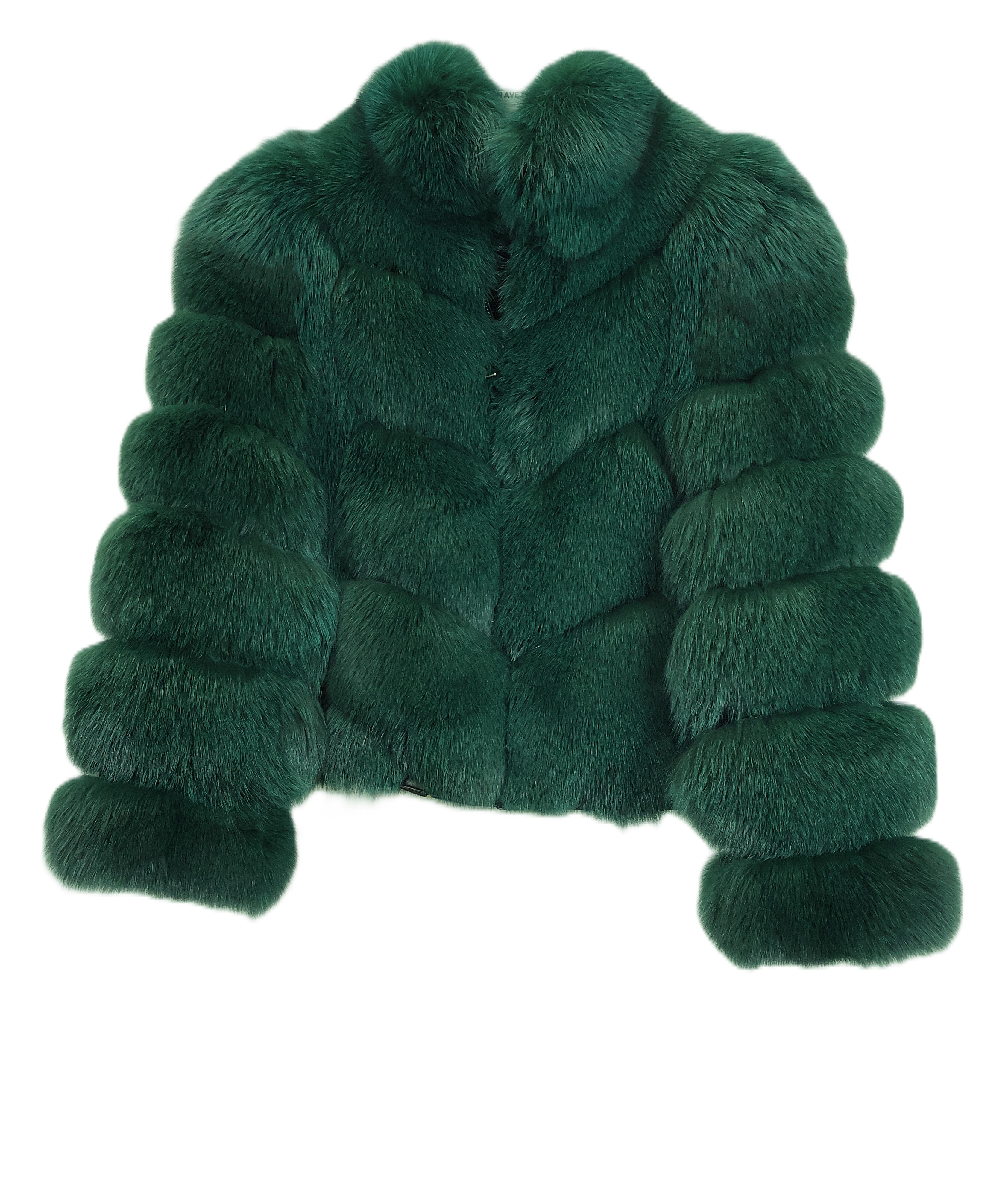 NEW GREEN DYED CHEVRON FOX ZIPPER JACKET W/ STAND COLLAR & HORIZONTAL STRAIGHT SLEEVES