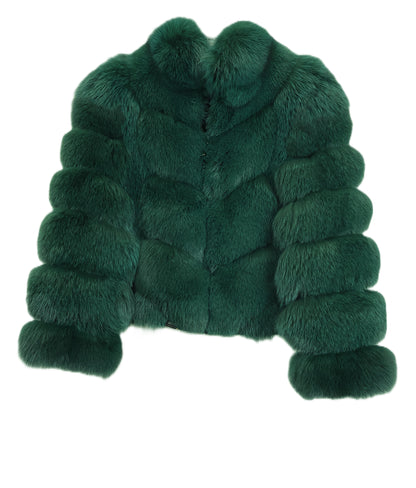 NEW GREEN DYED CHEVRON FOX ZIPPER JACKET W/ STAND COLLAR & HORIZONTAL STRAIGHT SLEEVES