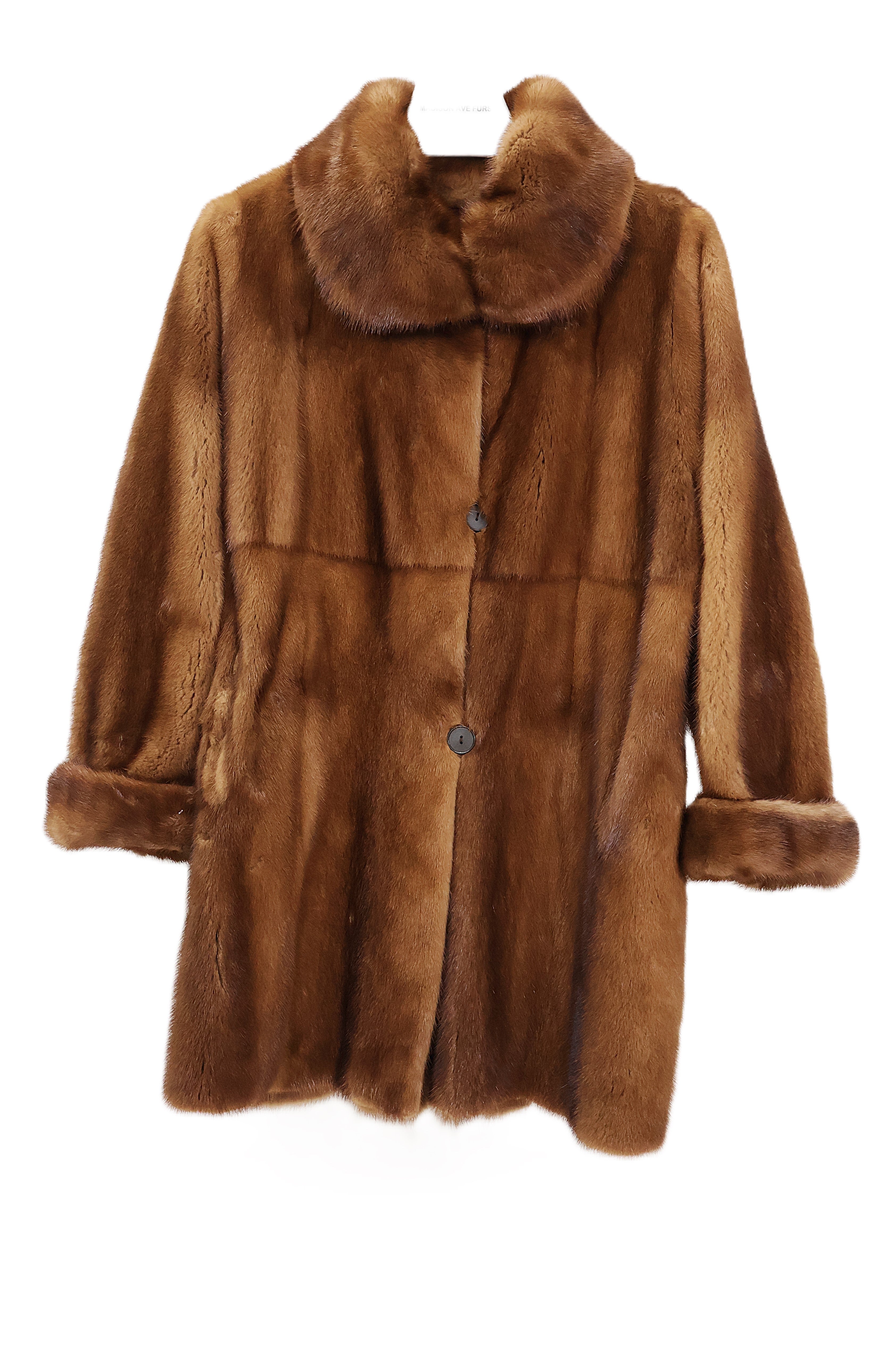 PRE-OWNED WILD TYPE MINK SKIN ON SKIN  REVERSIBLE TO SUEDE STROLLER W/ WING COLLAR & TURN BACK CUFFS