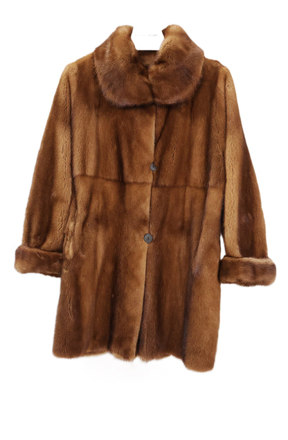 PRE-OWNED WILD TYPE MINK SKIN ON SKIN  REVERSIBLE TO SUEDE STROLLER W/ WING COLLAR & TURN BACK CUFFS