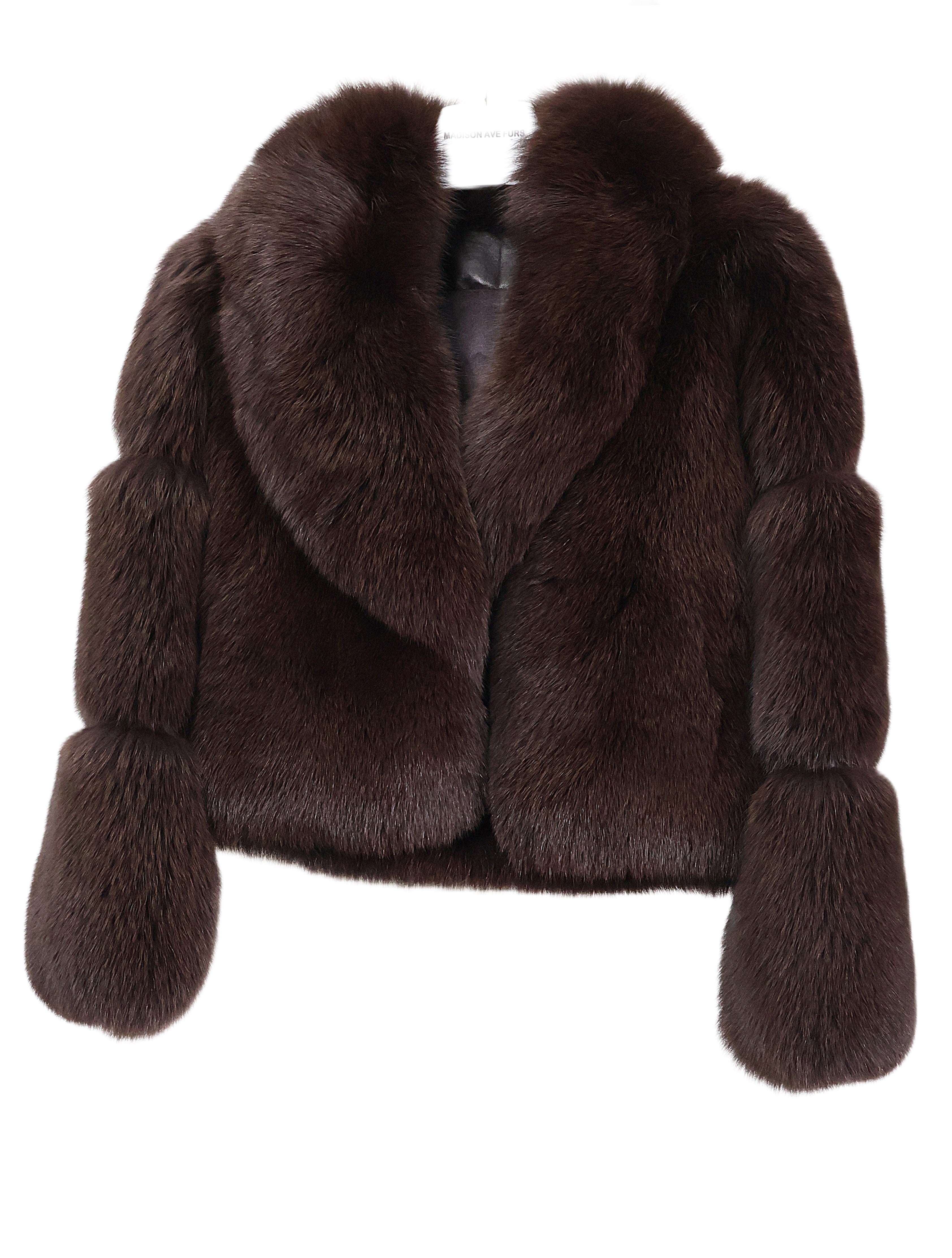 NEW BROWN DYED FOX BOLERO W/ SHAWL COLLAR & HORIZONTAL SLEEVES