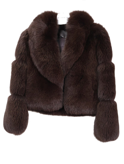 NEW BROWN DYED FOX BOLERO W/ SHAWL COLLAR & HORIZONTAL SLEEVES