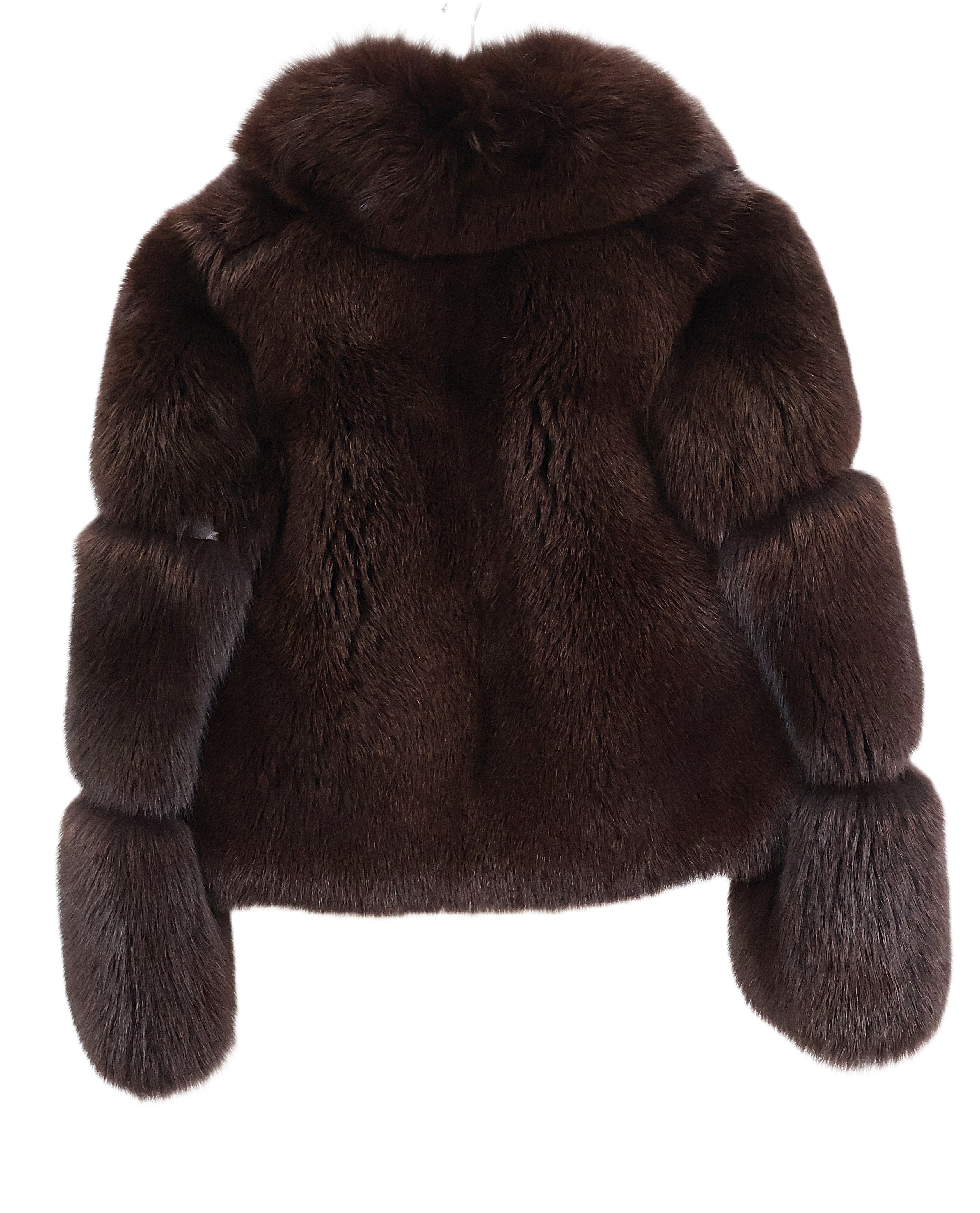 NEW BROWN DYED FOX BOLERO W/ SHAWL COLLAR & HORIZONTAL SLEEVES