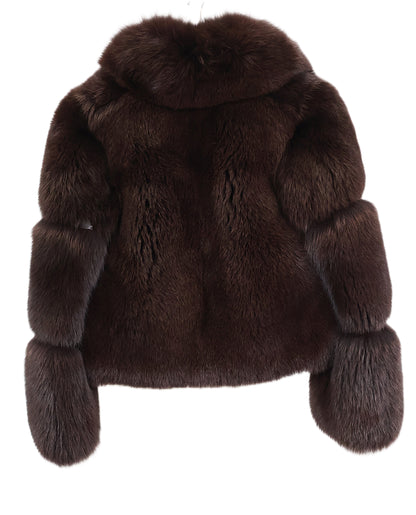NEW BROWN DYED FOX BOLERO W/ SHAWL COLLAR & HORIZONTAL SLEEVES