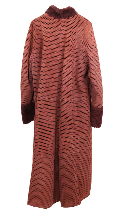 PRE-OWNED FENDI RUST DYED SHEARLING LAMB REVERSIBLE COAT W/STAND COLLAR & TURN BACK CUFFS