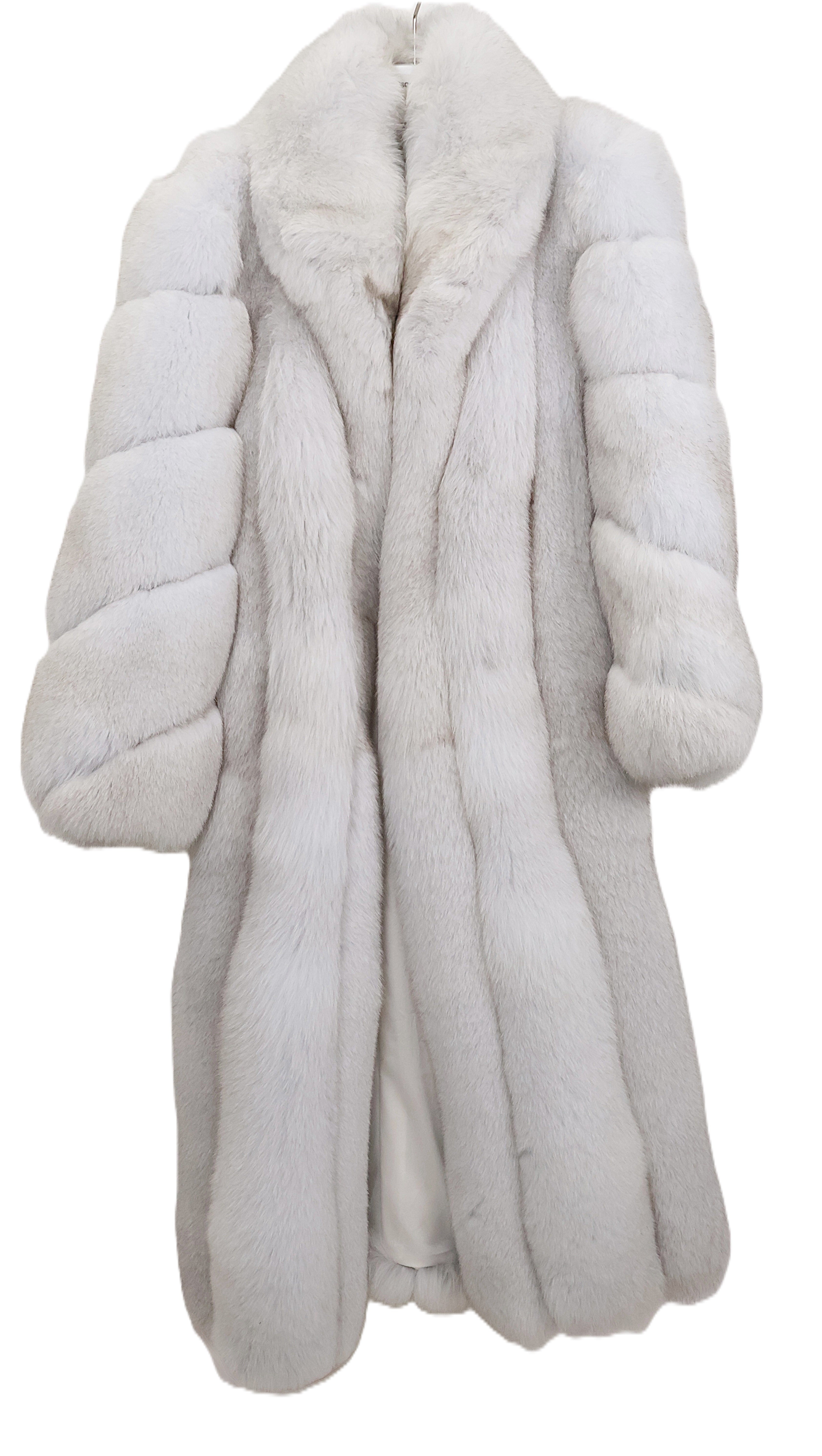 NEW NATURAL BLUE FOX COAT W/SHAWL COLLAR , DIAGONAL SLEEVES & DRAWSTRING AT WAIST