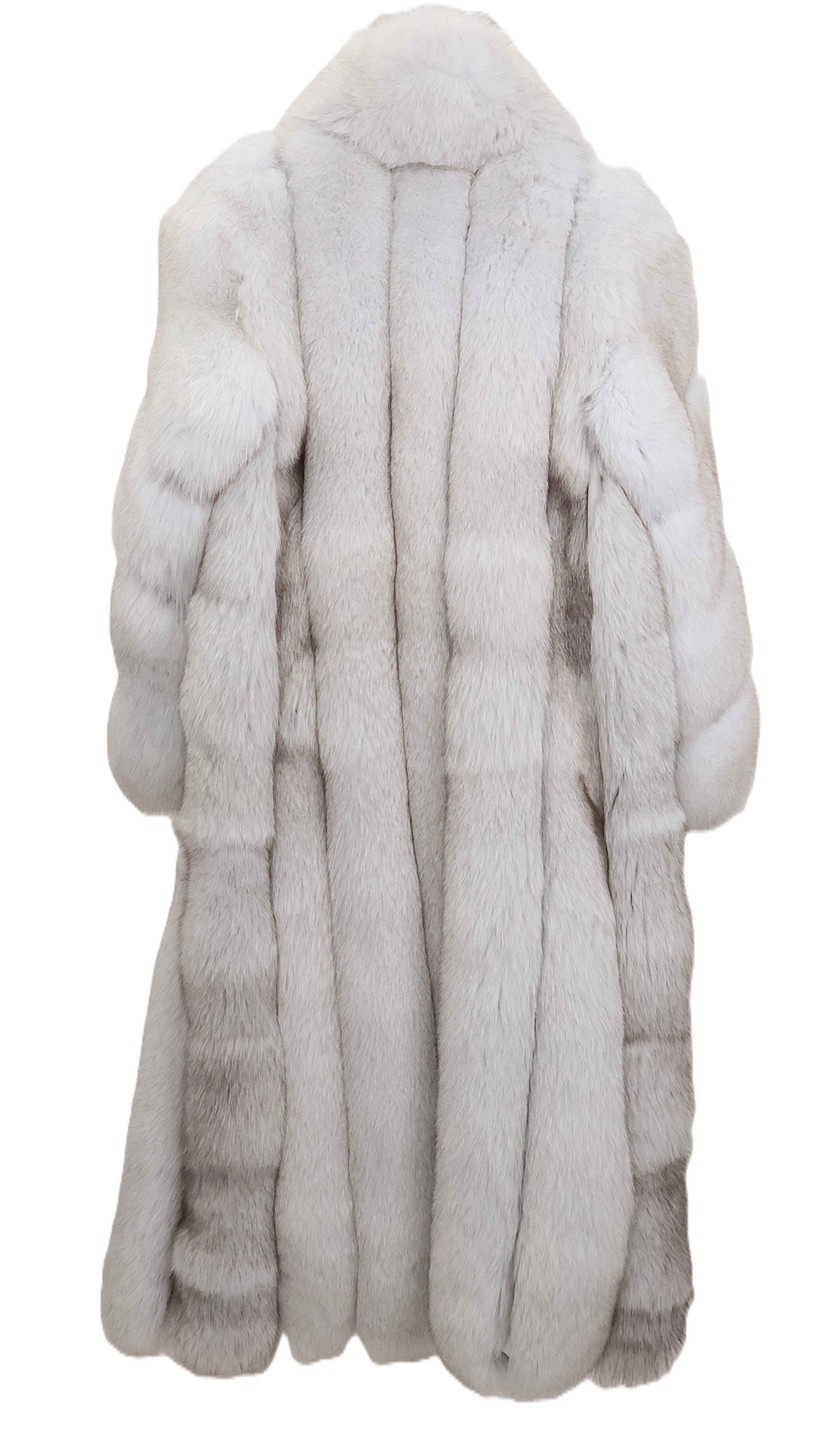 NEW NATURAL BLUE FOX COAT W/SHAWL COLLAR , DIAGONAL SLEEVES & DRAWSTRING AT WAIST