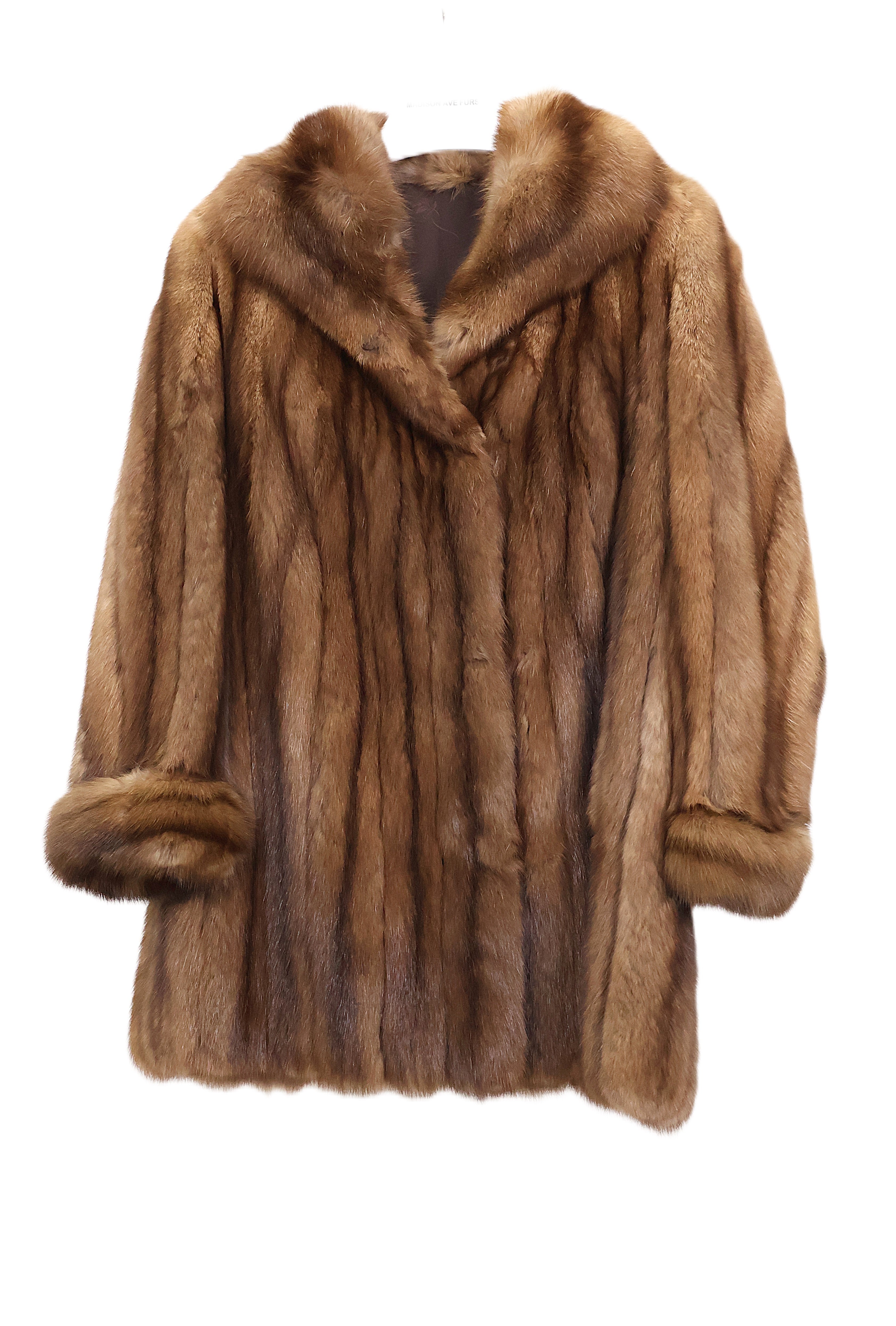 PRE-OWNED NATURAL SABLE JACKET W/ SHAWL COLLAR & TURN BACK CUFFS
