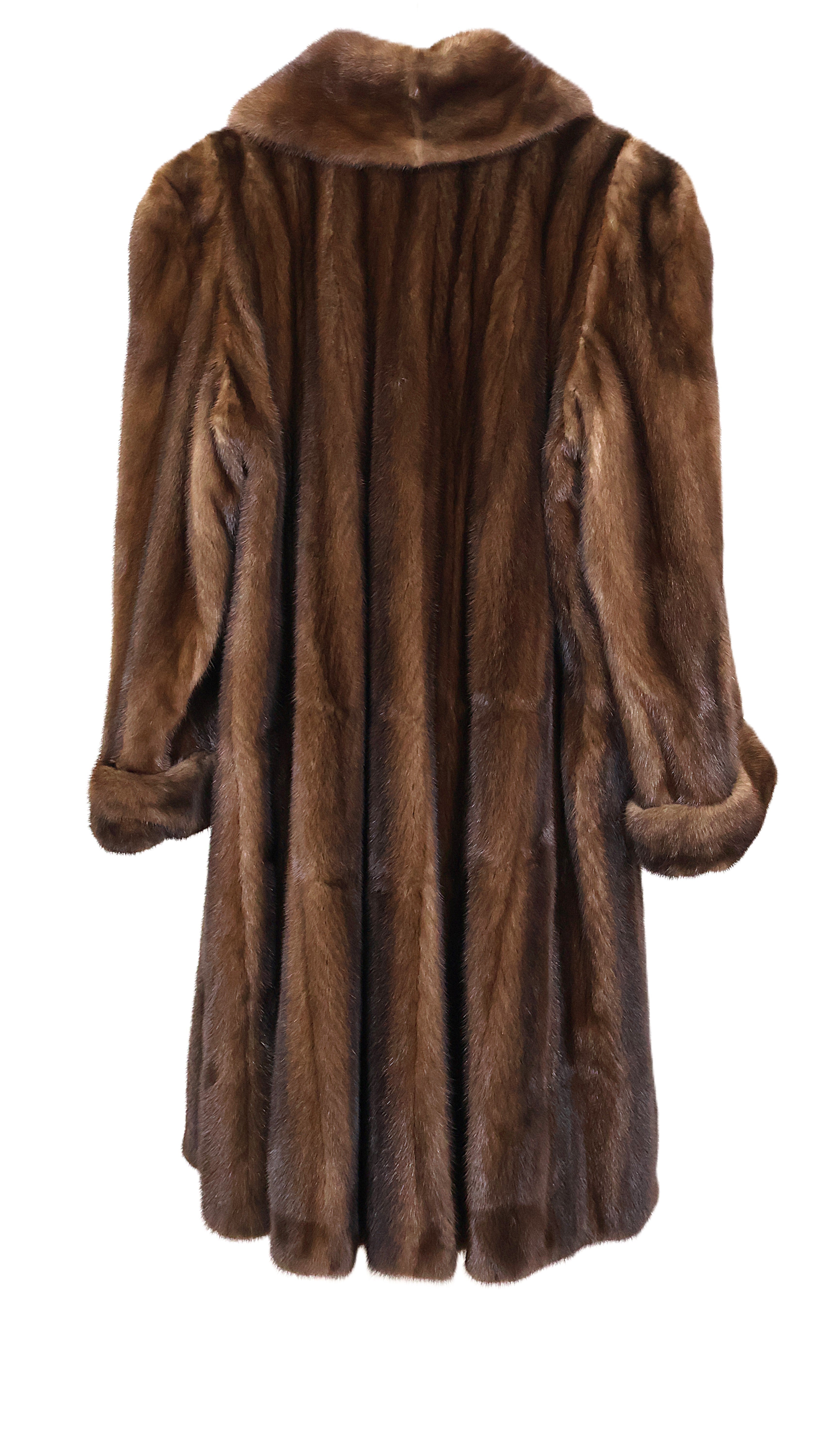 PRE-OWNED DEMI BUFF MINK 7/8 SWING COAT W/ SHAWL COLLAR & TURN BACK CUFFS