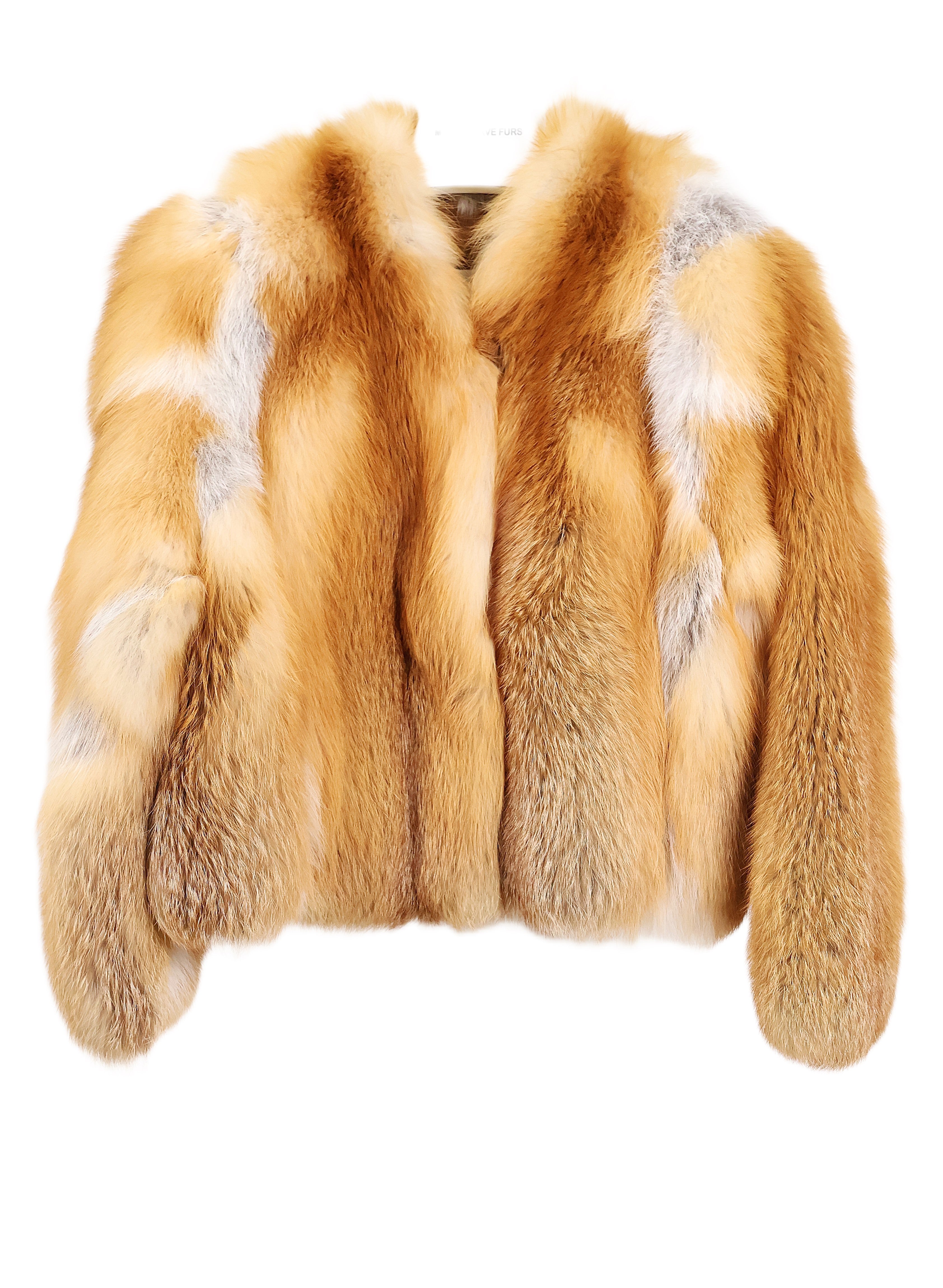 COLLARLESS V-NECK RED FOX JACKET W/ STRAIGHT SLEEVES (LINDA)
