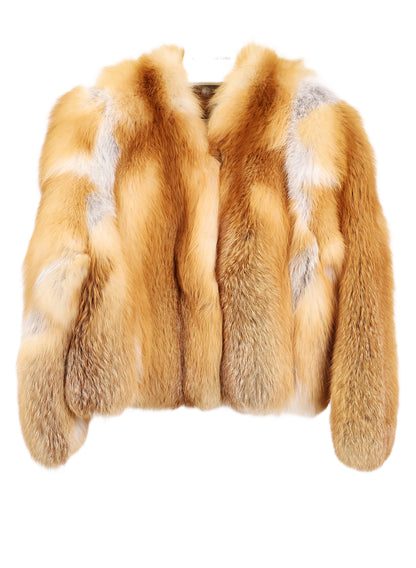 COLLARLESS V-NECK RED FOX JACKET W/ STRAIGHT SLEEVES (LINDA)