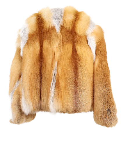 COLLARLESS V-NECK RED FOX JACKET W/ STRAIGHT SLEEVES (LINDA)